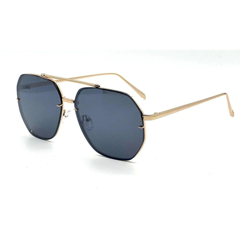 Sunglasses Flat‎ Top Fashion Forward Gold UV400 Protection Dark Black Lens Women